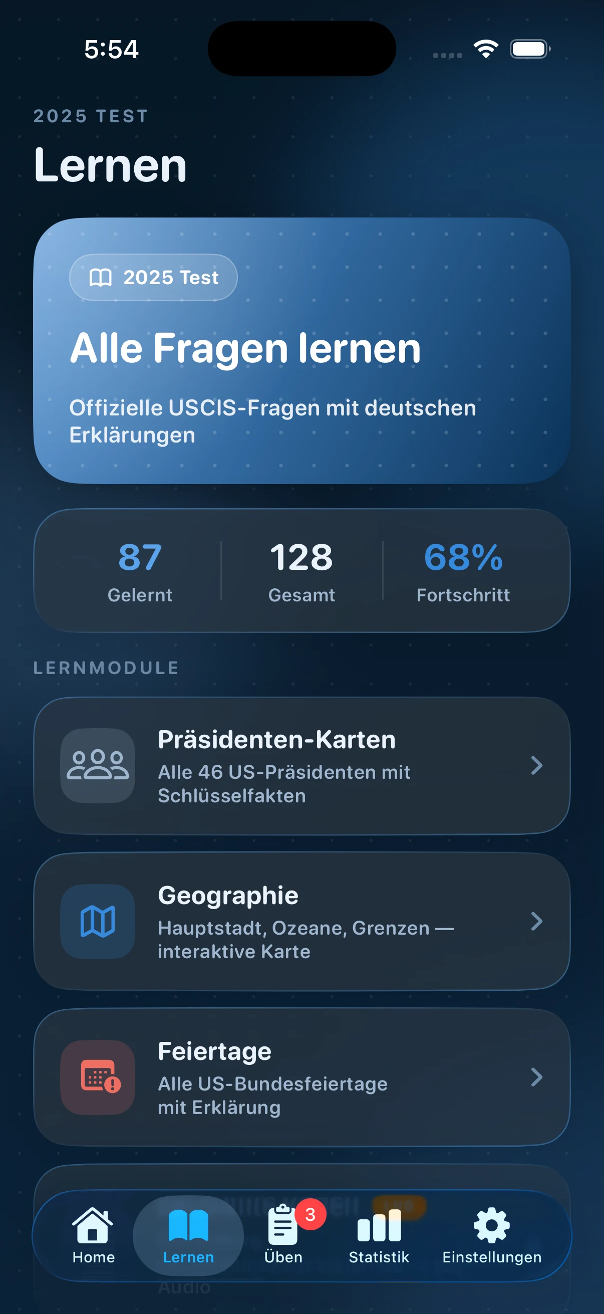 US Einbürgerungstest 2026 iPhone screenshot learn mode