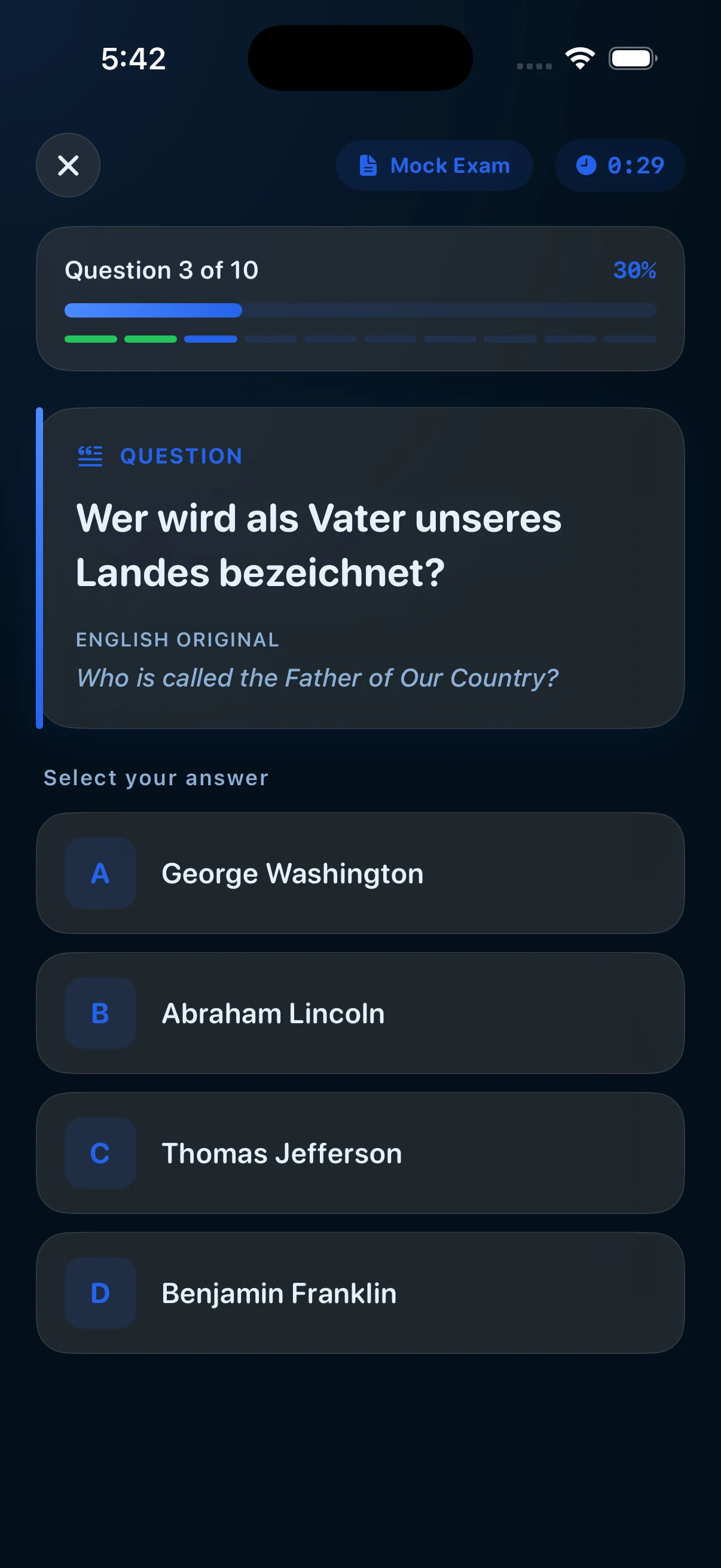 US Einbürgerungstest 2026 iPhone screenshot practice question