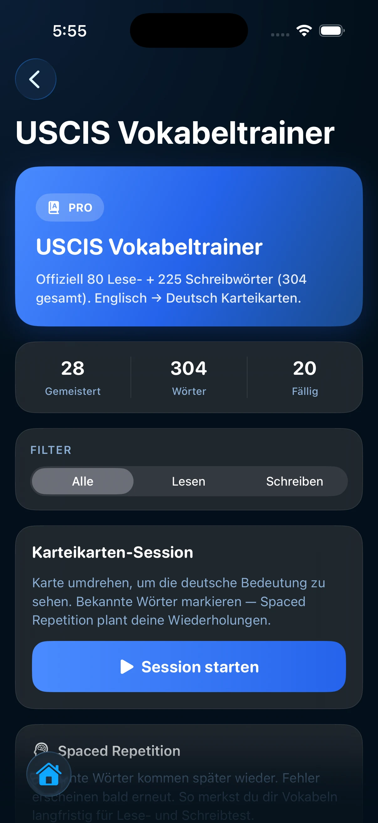 US Einbürgerungstest 2026 iPhone screenshot vocabulary trainer